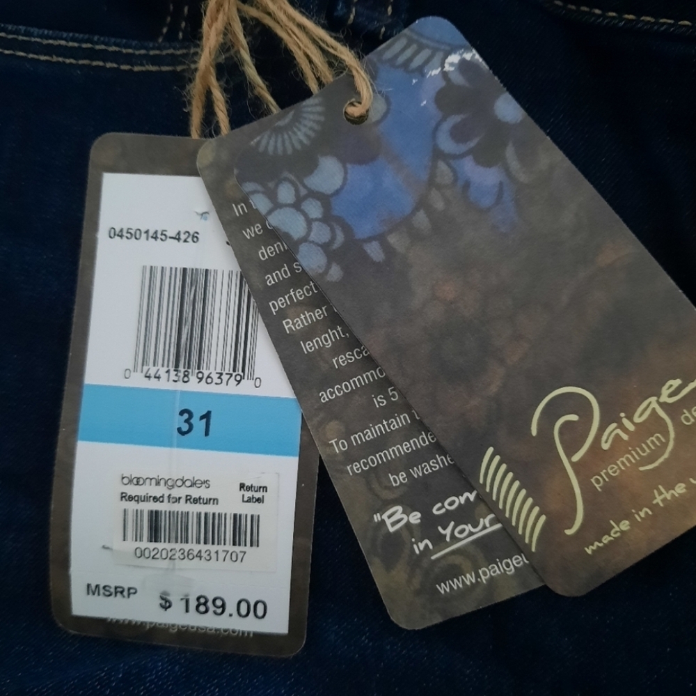 NWT Paige Dark Blue Jeans - Picture 6 of 9